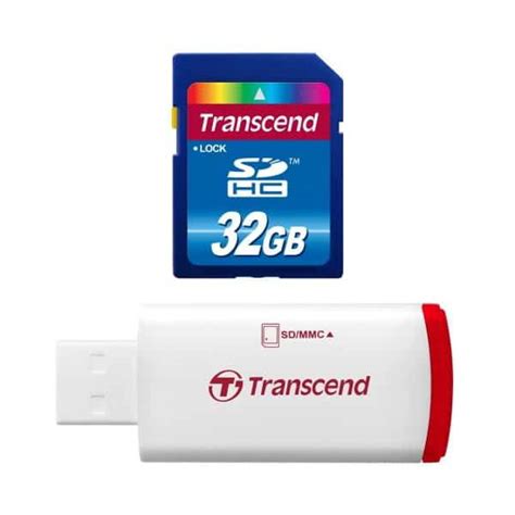 קורא כרטיסים עם כרטיס זיכרון Transcend SDHC 32GB Class10 - 2click