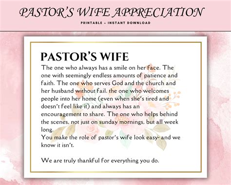 Certification of Appreciation for Pastor's Wife, Wife of the Pastor