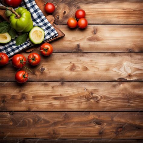 A top view of wooden table food background | Premium AI-generated image