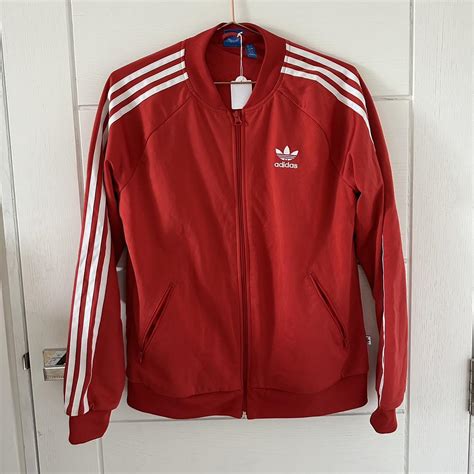 Adidas red bomber jacket women’s, in great... - Depop