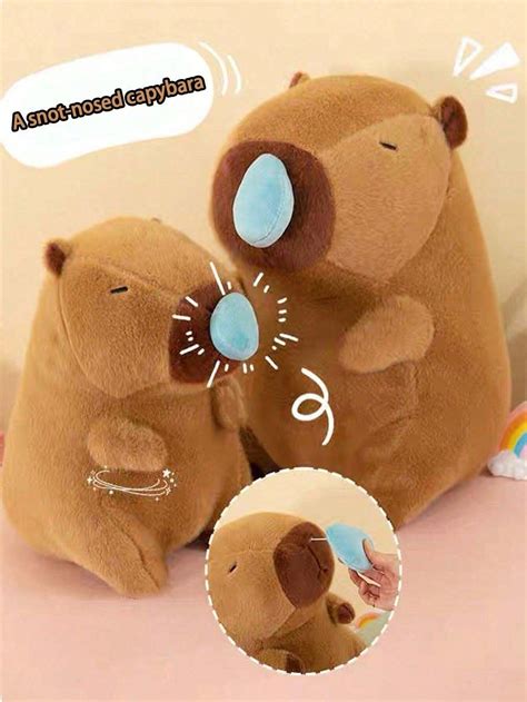 pc brown capybara nose bear plush doll cute capybara holding runny