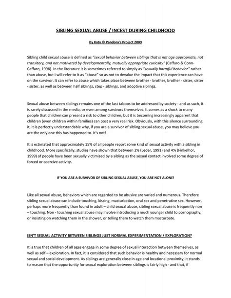 SIBLING SEXUAL ABUSE / INCEST DURING CHILDHOOD