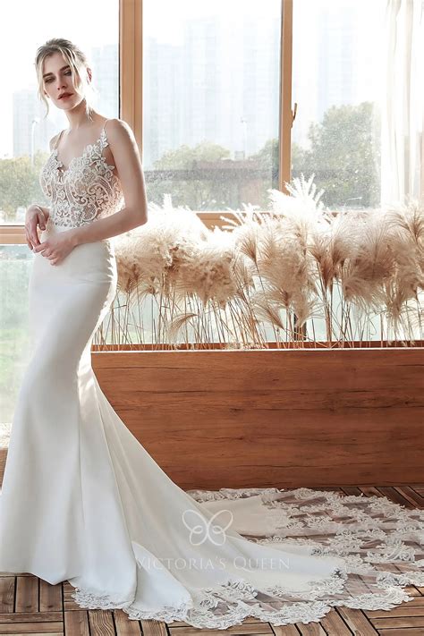 Seductive Illusion Lace Bodice Chapel Train Wedding Dress - VQ