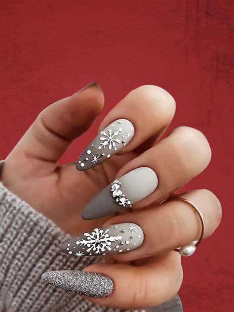 ROMWE 24pcs Long Stiletto Rhinestone Decor Fake Nail & 1sheet Tape ...