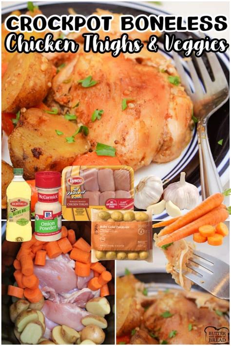 CROCKPOT BONELESS CHICKEN THIGHS - Butter with a Side of Bread