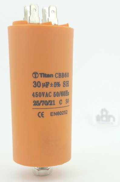 Пусковой конденсатор 30uF(мкф), 450V, CBB-60, 95x45, клеммы/болт ...
