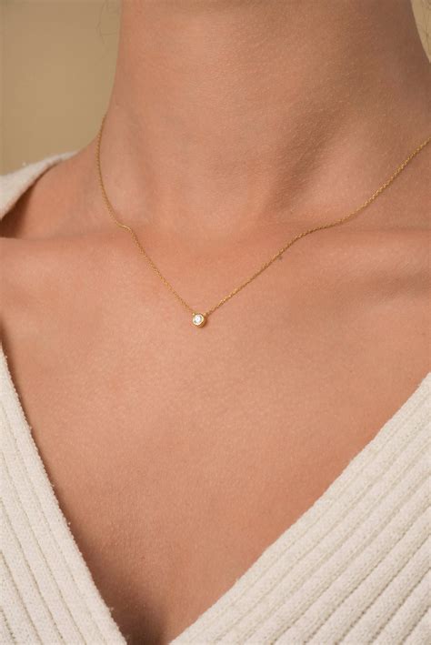 14k Diamond Necklace/ Diamond Solitaire Necklace/ Layered - Etsy