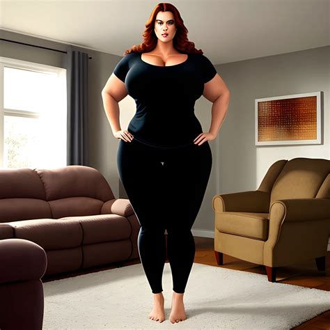 beautiful huge tall muscular plus size girl standing in living room