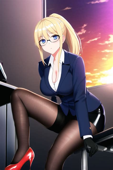Secretary Sitting with One Heel Up by farichada on DeviantArt