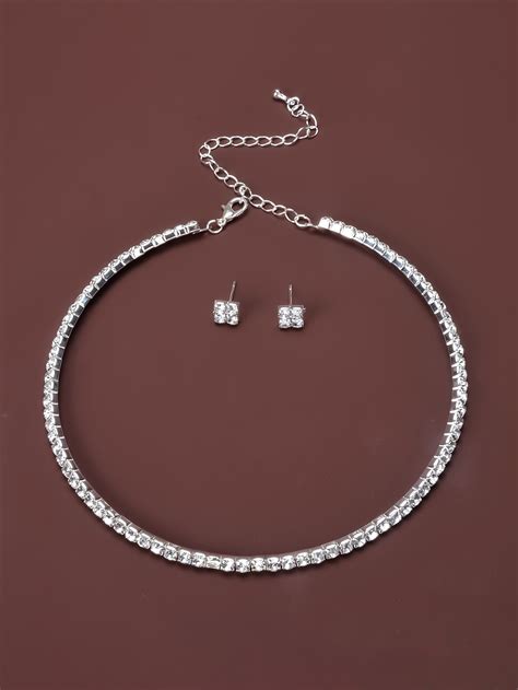 3pcs Rhinestone Jewelry Set | Silver prom jewelry, Rhinestone jewelry