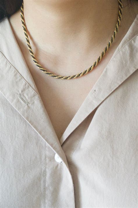 Vintage trifari twisted gold chain necklace black gold twisted chain 16