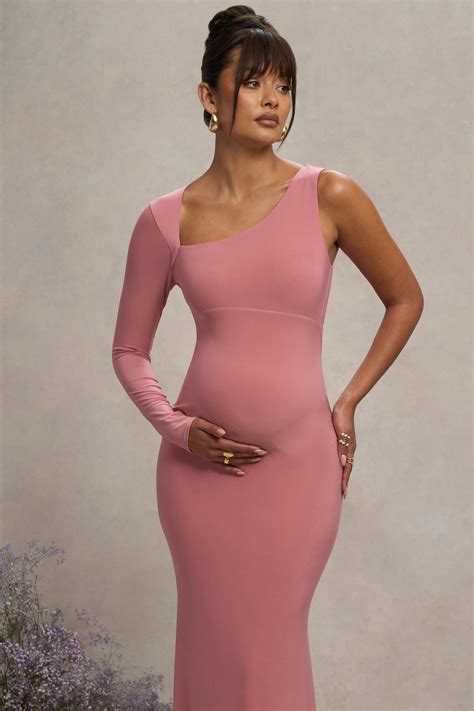 Oh Baby Blush Maternity One Shoulder Bodycon Maxi Dress – Club L London