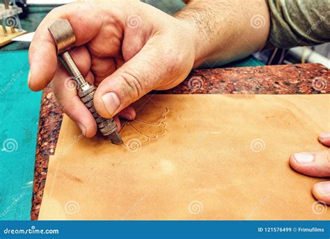 Leather Artisan Craftsman Drawing an Ornament Stock Image - Image of ...