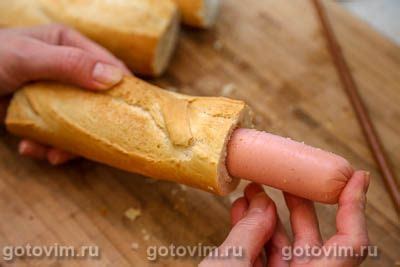 Пирог из багета с сосисками. Рецепт с фото