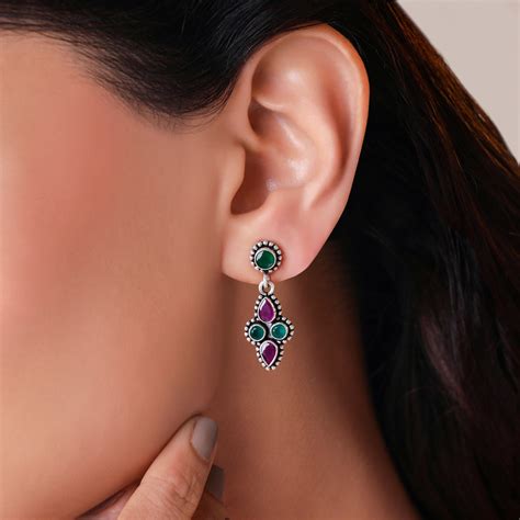 Buy Stunning Ruby and Emerald Silver Earrings |GRT Jewellers