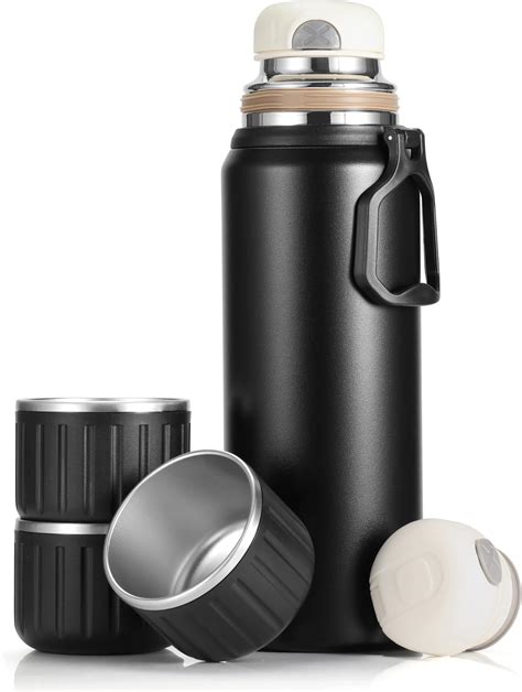 Amazon.com: Vacuum Flask Set - Insulated Flask for Men w/ 3 Cups Gift ...