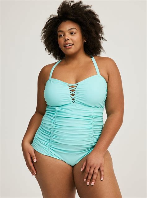 Plus Size - Slim Fix Lattice Front One Piece Swimsuit - Torrid