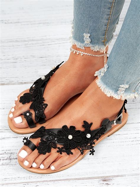 Women's Sandals Flat Clip Toe Casual Lace White Flower Decorative