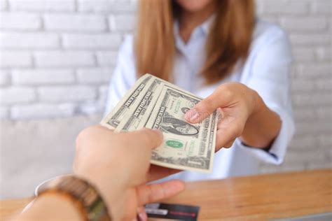 Business Woman Recieve Dollar Money from Client Stock Photo - Image of ...