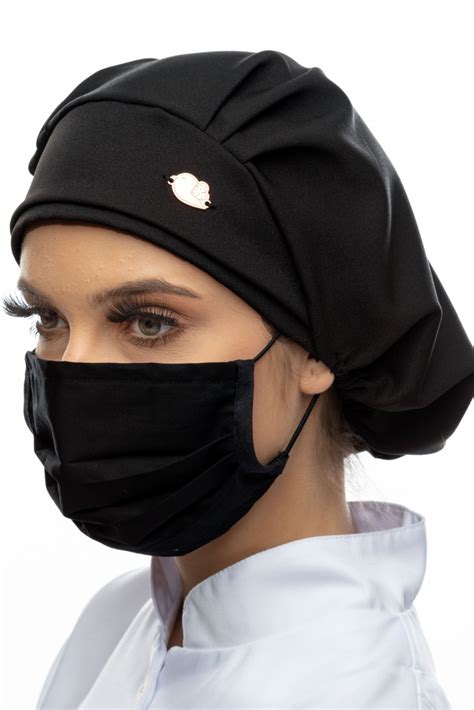 Touca & Máscara Preta | Chapéus femininos, Uniformes de trabalho ...