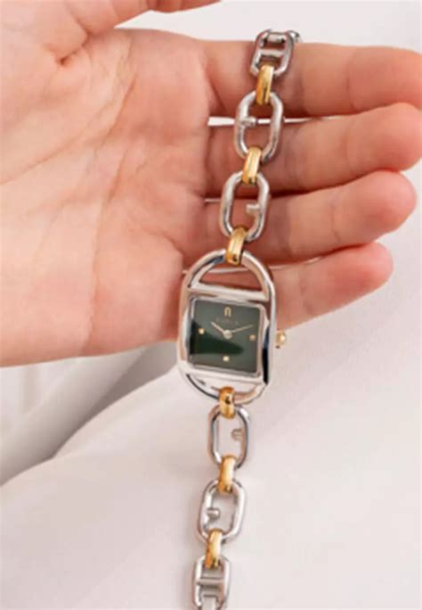 Buy FURLA Watches FURLA CHAIN SQUARE LOGO Silver and Gold Tone Case ...