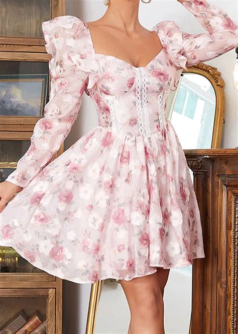 Floral Bustier A Line Dress - Luxe Floral Dresses and Luxe Party Dresses