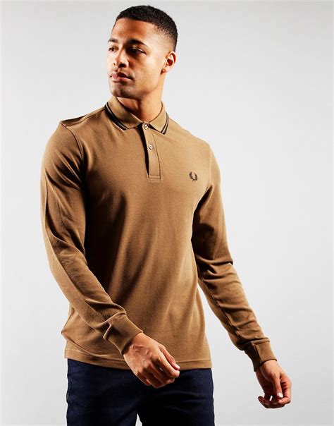 Fred Perry Twin Tipped Long Sleeve Polo Shirt Shaded Stone - Terraces ...