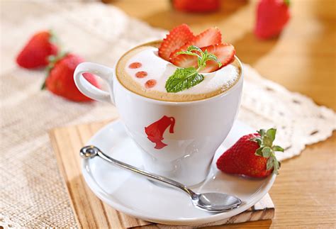 Drinks, Coffee, Strawberry, Cup, Saucer, Spoon, HD Wallpaper | Rare Gallery