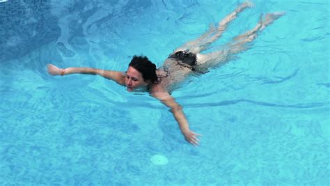 cute beautiful girls  pool waving    camera slow