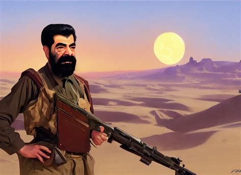 portrait  saddam hussein chilling desert landscape stable diffusion