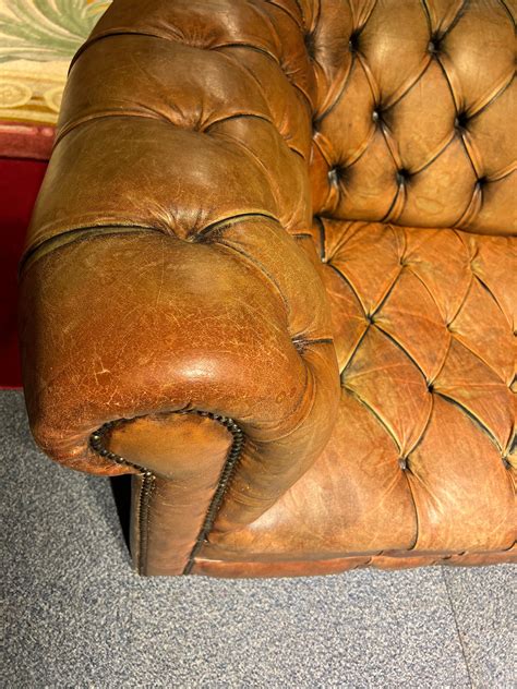 Original Vintage Chesterfield Sofa Faded Brown from around 1978 High