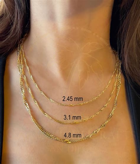 Singapore Chain 2.45mm-4.8mm Women Delicate Diamond Cut Twisted ...