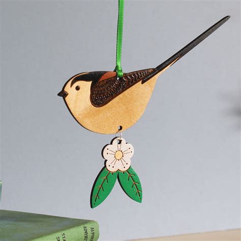 Hanging Wooden Long Tailed Tit — Etchable Laser Design