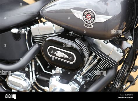 harley davidson motorbike close    twin engine stock photo alamy
