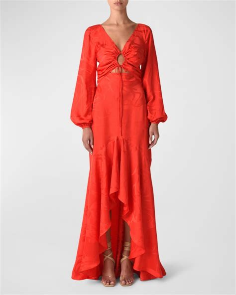 silvia tcherassi charlize keyhole rose jacquard high  gown neiman