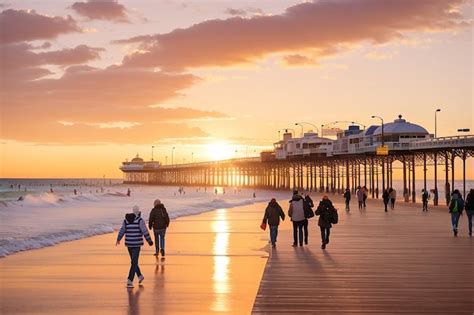 Premium AI Image | People walking along Brighton Jetty at sunset