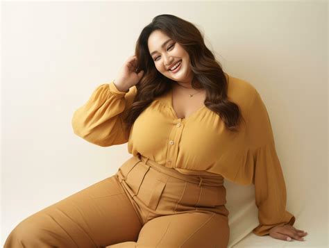 Plus size asian woman in emotional dynamic pose AI Generative 26896985