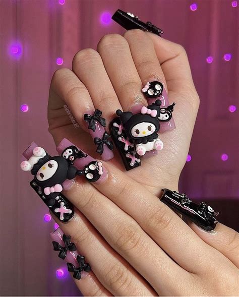 Kuromi nails | Hello kitty nails, Nail art, Pink acrylic nails