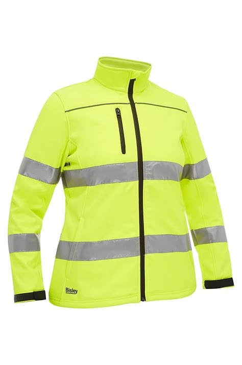 bisley workwear womens taped  vis soft shell jacket  hood xxxxx