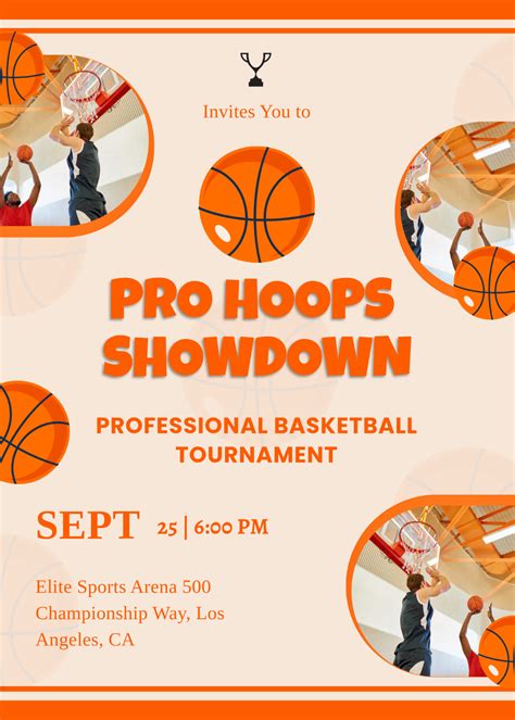 Free Professional Basketball Tournament Invitation Template to Edit Online