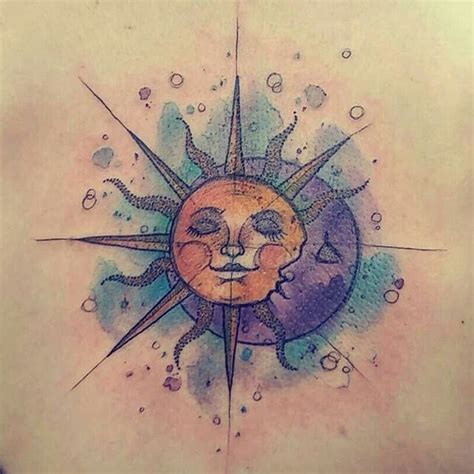 celestial tattoo with some great coloring. | Moon sun tattoo, Moon ...