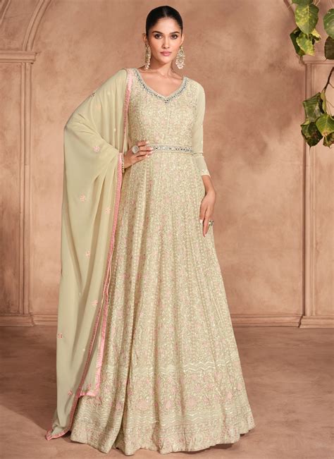 buy cream georgette reception trendy gown