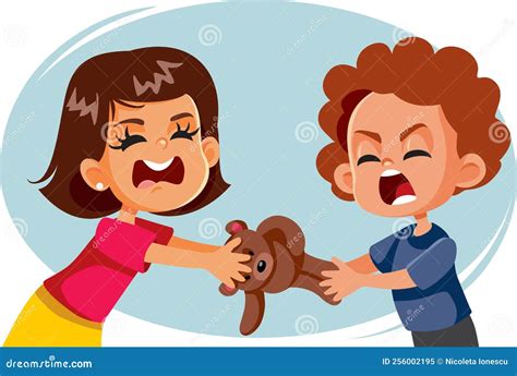 children arguing  teddy bear toy vector cartoon illustration