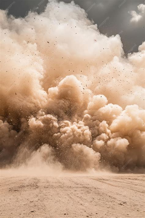 massive dust cloud rising  desert landscape  dramatic sky