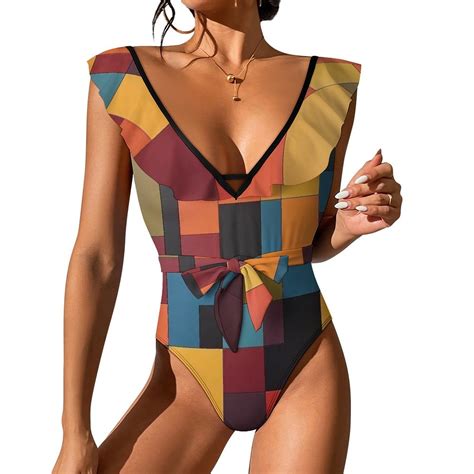 Modern Art Colorful Squares Swimsuit Sets Women's Swimwear Summer One