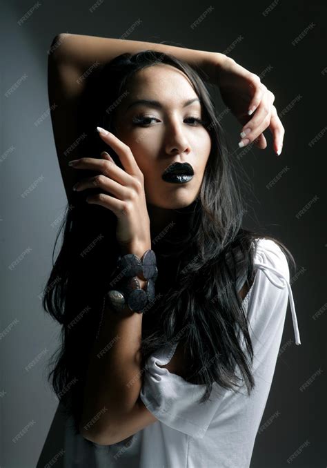 Premium Photo | Beautiful sensual asian woman model with black lips