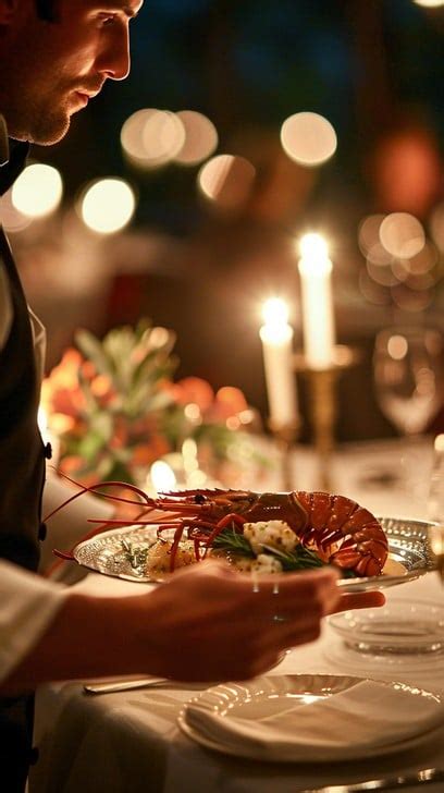 elegant dinner service photo waiter lobster dinner