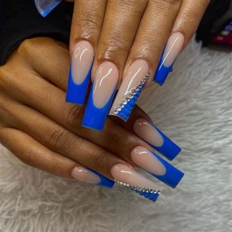 40 Gorgeous Royal Blue Nail Designs : Royal Blue Snakeskin Side French ...