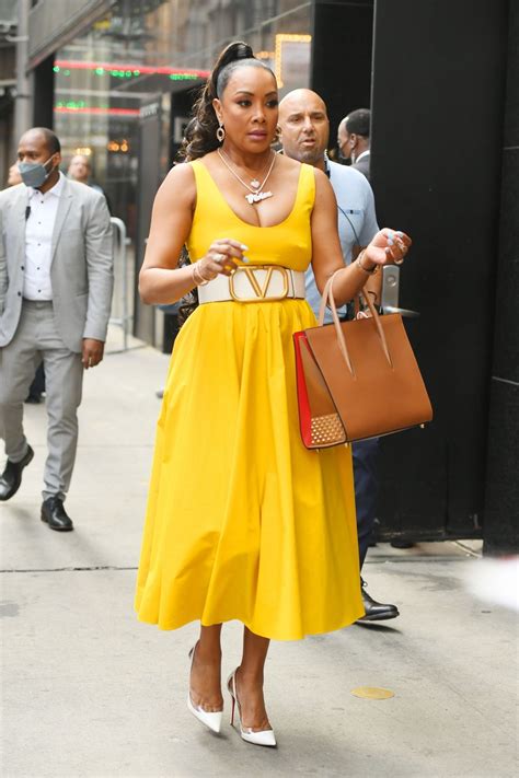 VIVICA FOX in a Yellow Valentino Dress Leaves at GMA in New York 07/05