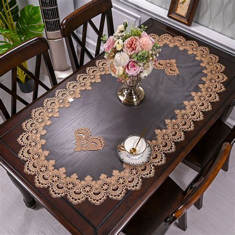 WCHUANG Embroidered Tablecloth Lace Table Runner, Oval Coffee Table